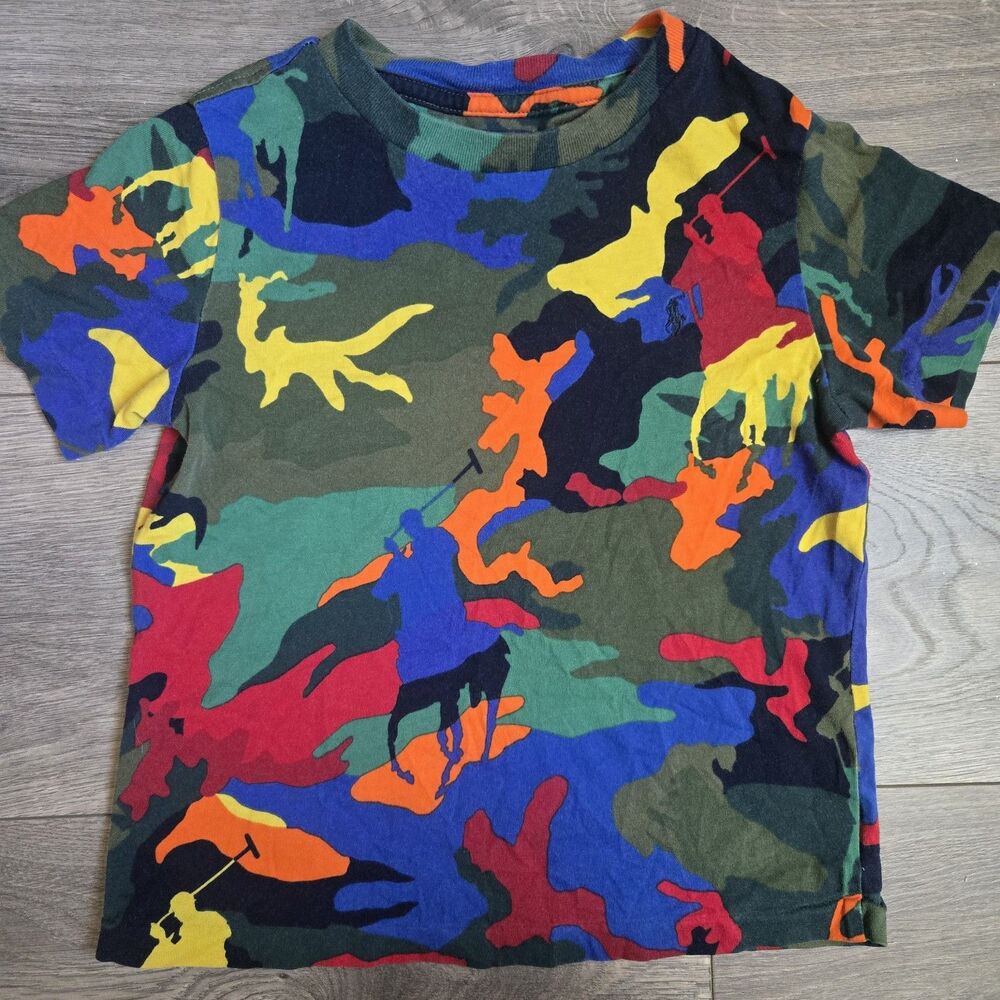 Polo Ralph Lauren Boys 4 4T Multi Color Camo Big Pony AOP T Shirt Streetwear Tee